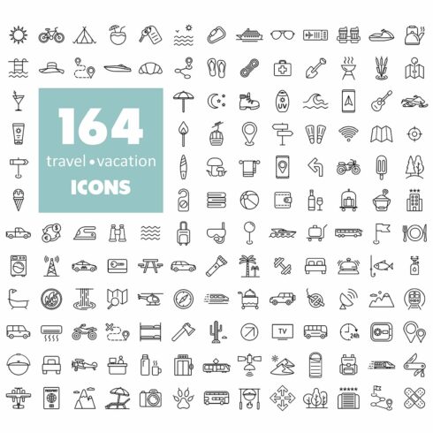 164 travel vacation vector icons set cover image.