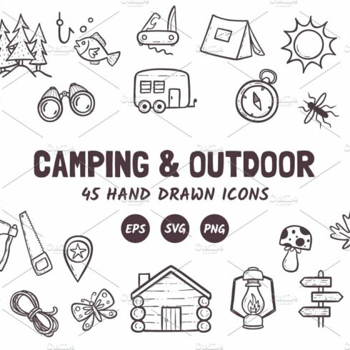 Camping and Hiking icon set cover image.