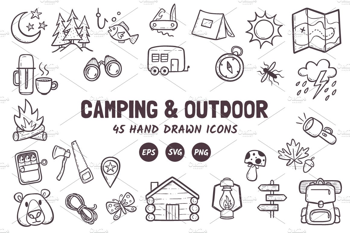 Camping and Hiking icon set cover image.