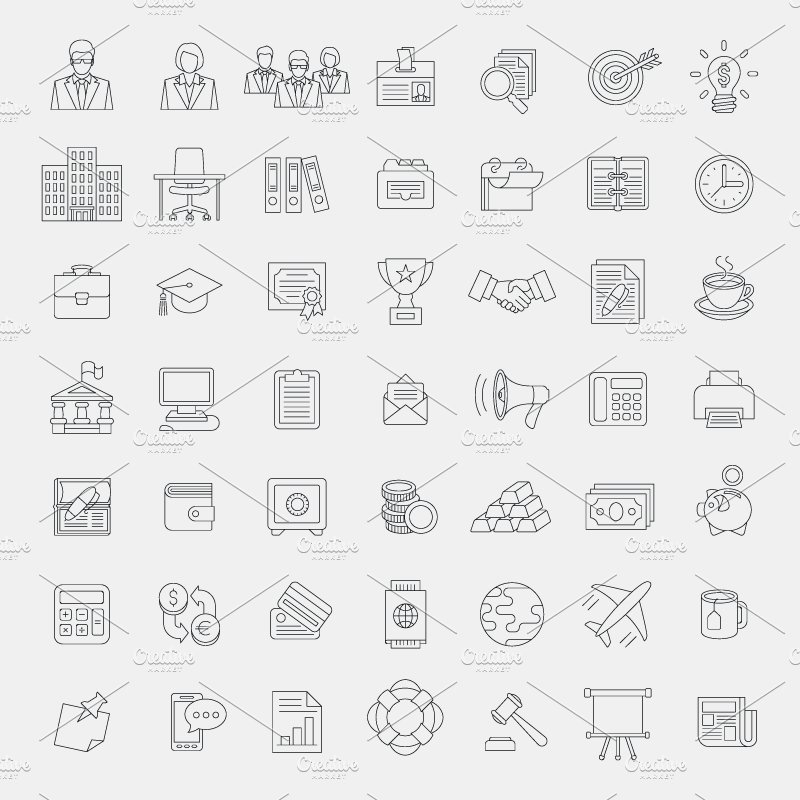 Flat Thin Line Vector Business Icons preview image.