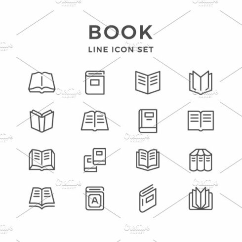 Set line icons of book cover image.