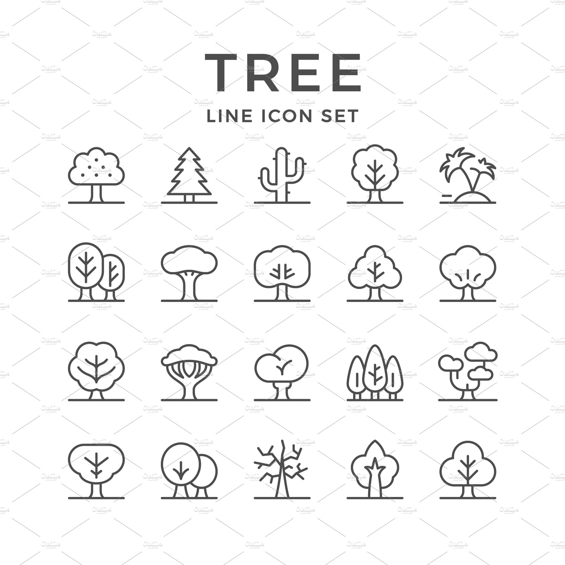 Set line icons of tree cover image.