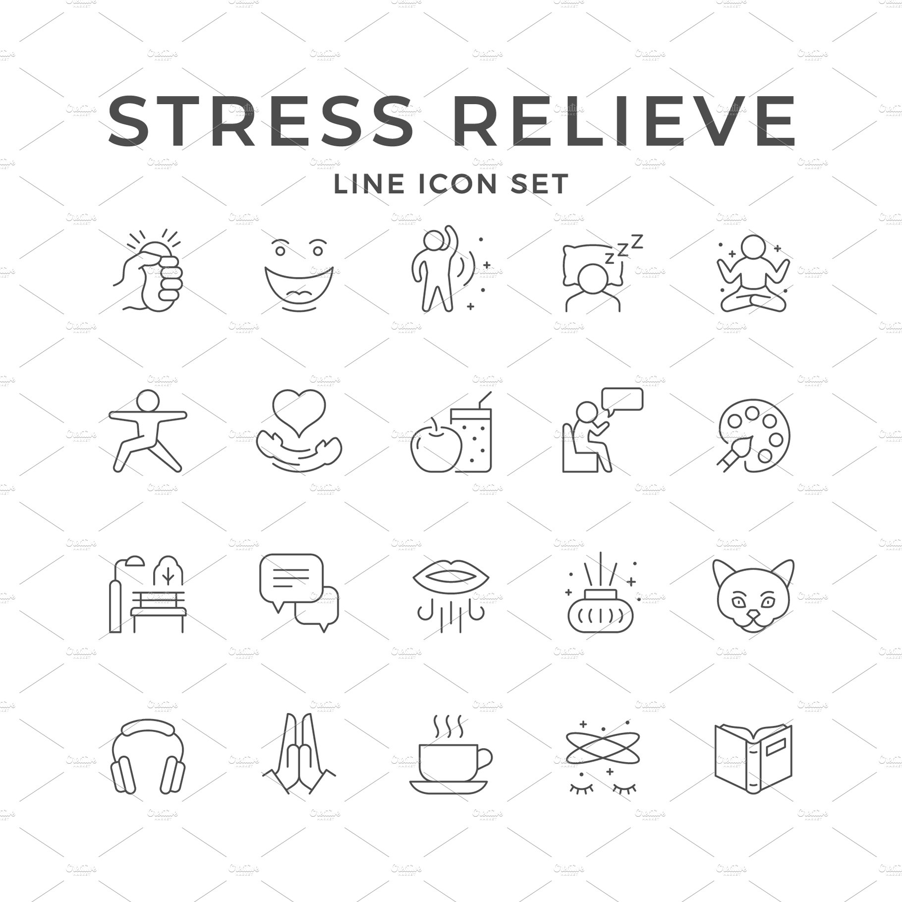 Set Line Icons of Stress Relieve cover image.