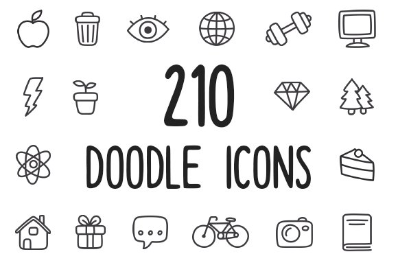 210 multipurpose hand drawn icons cover image.