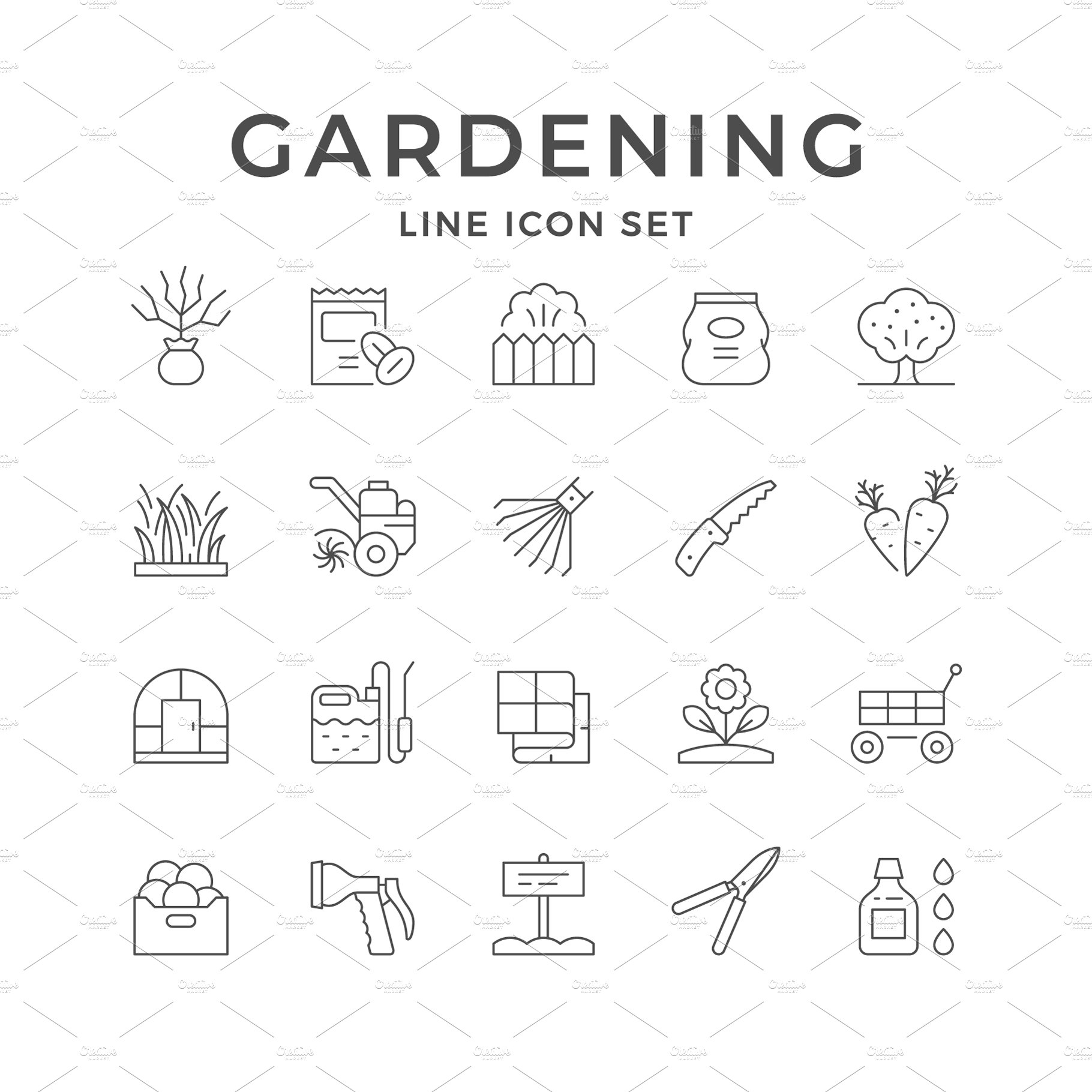 Set line icons of gardening cover image.