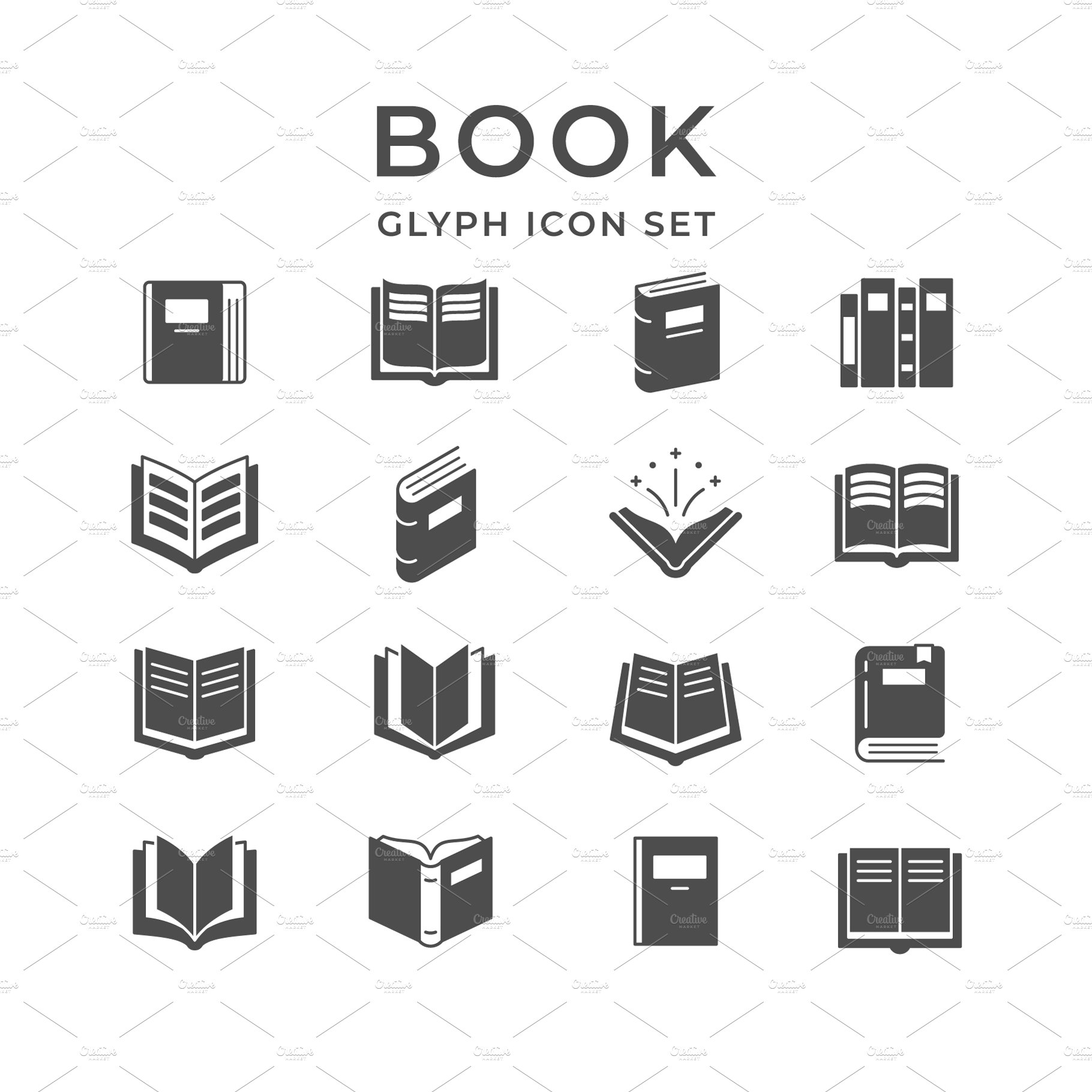 Set Glyph Icons of Book cover image.