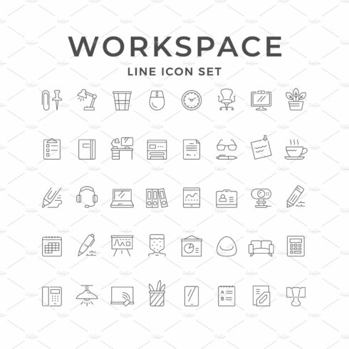 Set line icons of workspace cover image.