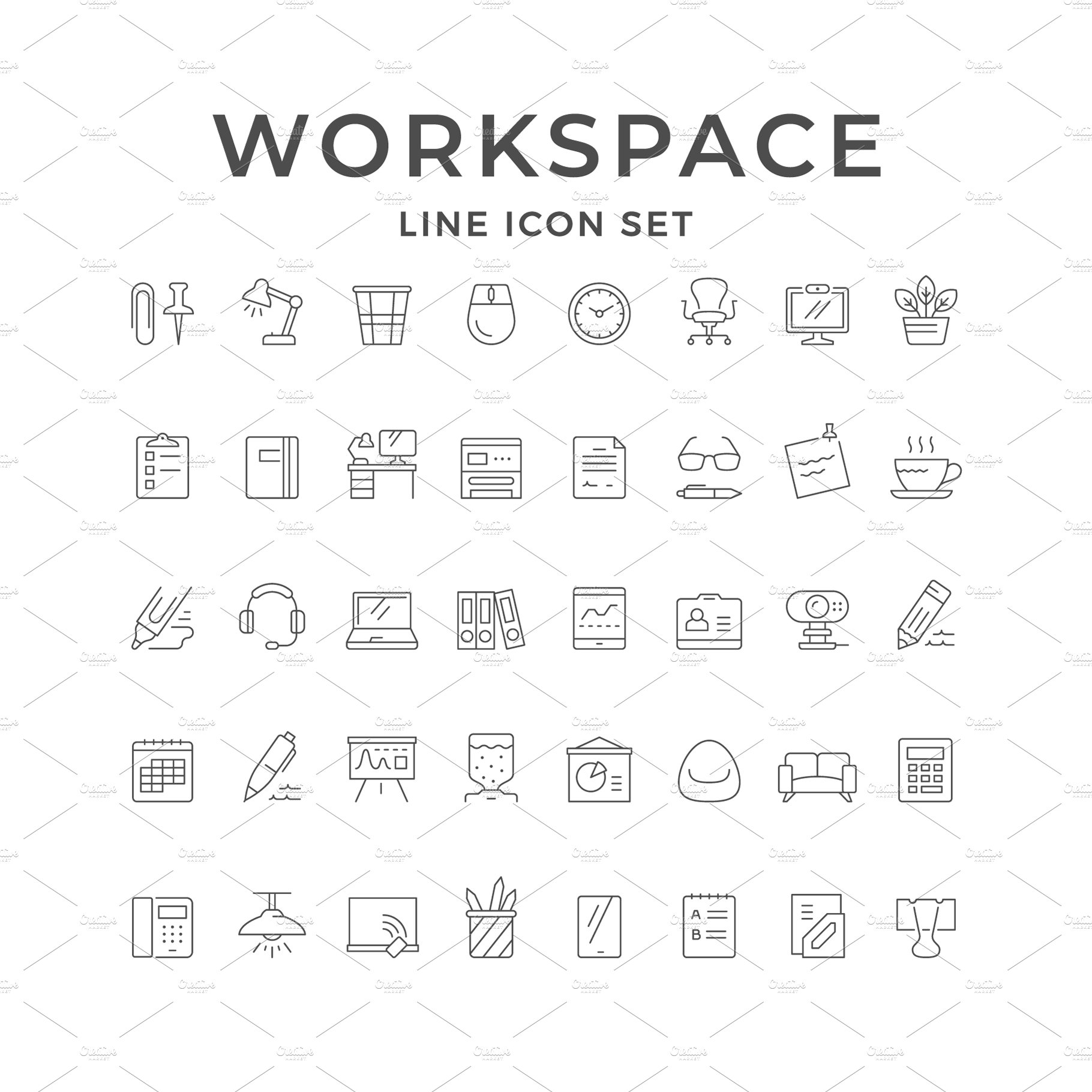 Set line icons of workspace cover image.