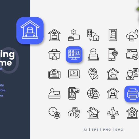Working at Home Outline Icons cover image.