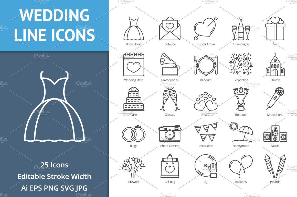 Wedding Line Icons cover image.