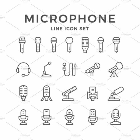 Set line icons of microphone cover image.