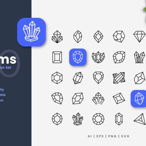 Gems Outline Icons cover image.