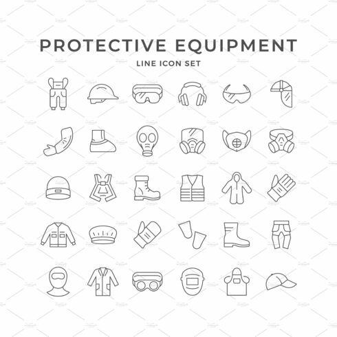 Set icons of protective equipment cover image.