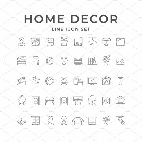 Set line icons of home decor cover image.