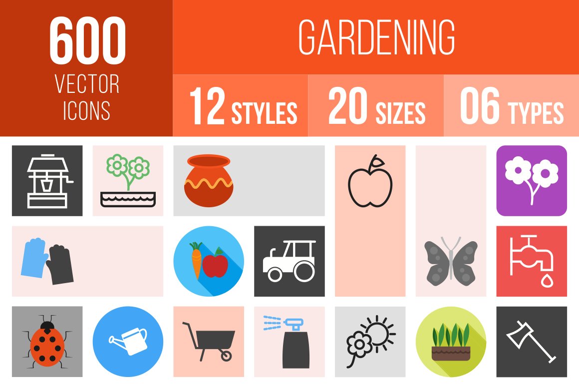 600 Gardening Icons cover image.