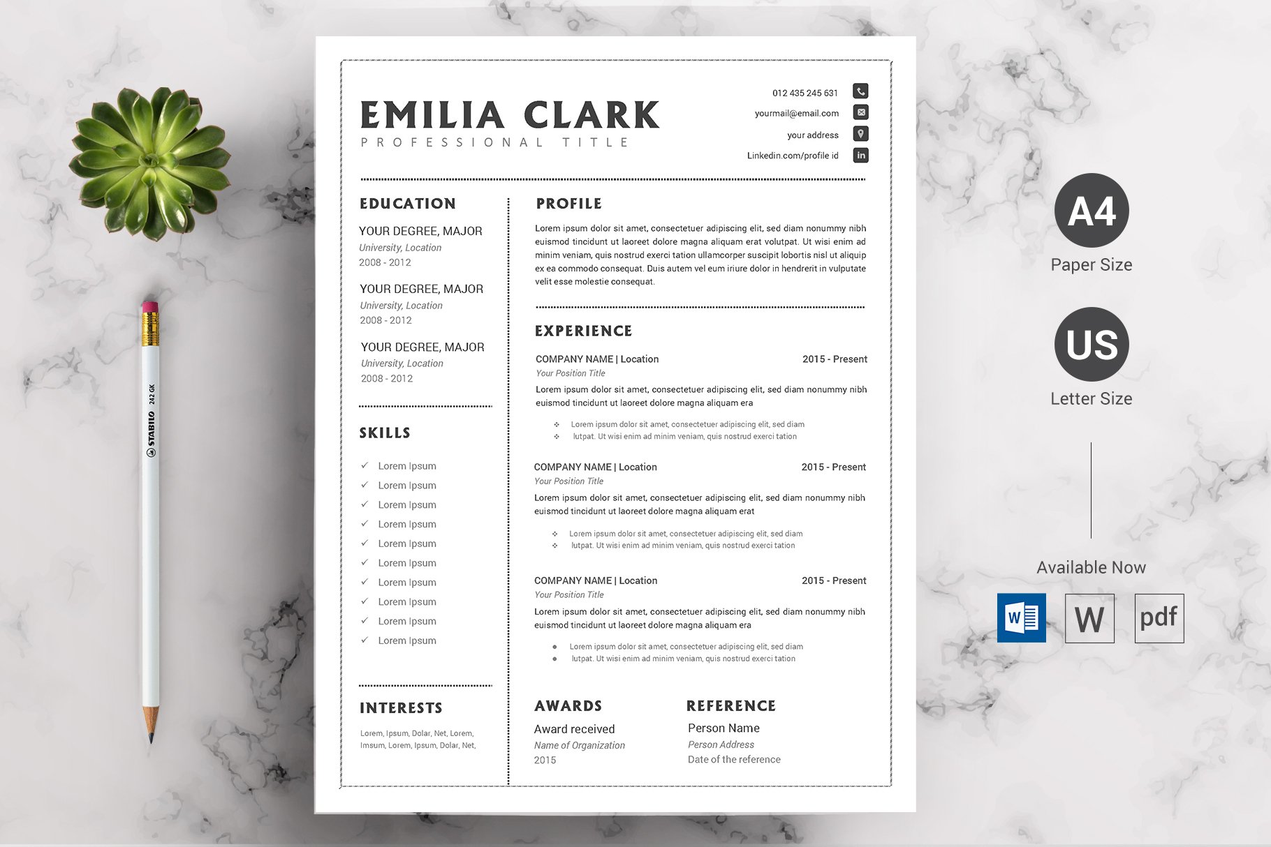 CV Resume Word Docx Template cover image.