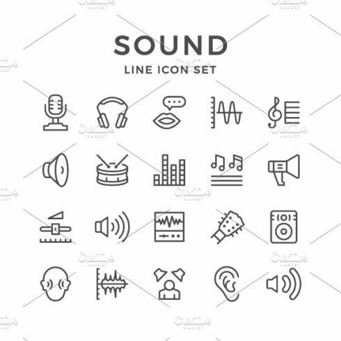 Set line icons of sound cover image.