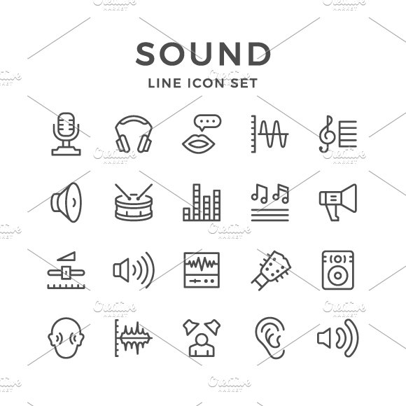 Set line icons of sound cover image.