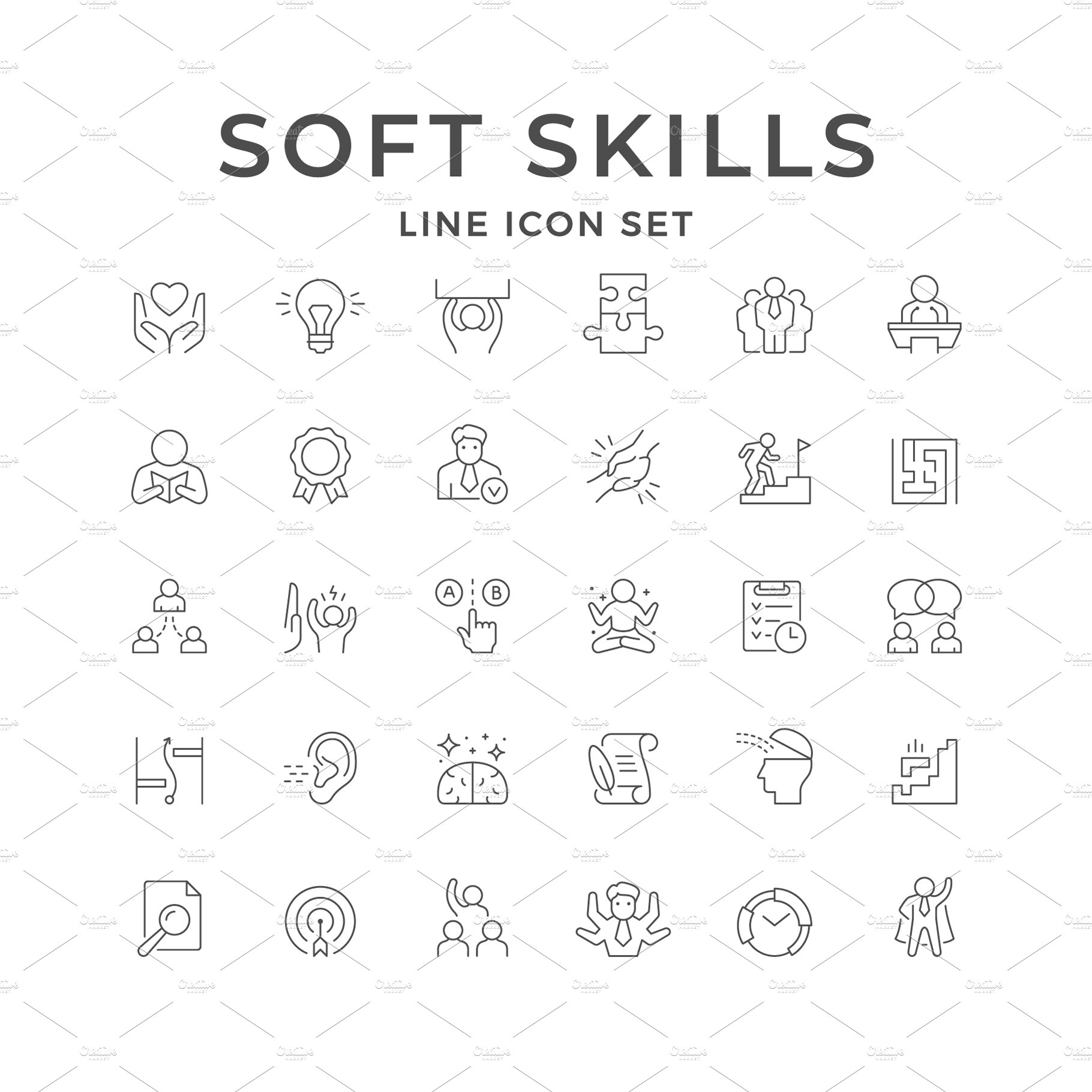 Set line icons of soft skills cover image.