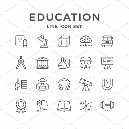 Set line icons of education cover image.