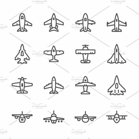 Set line icons of plane cover image.