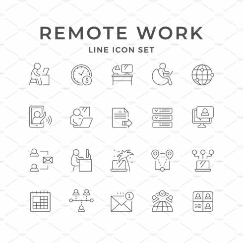 Set line icons of remote work cover image.