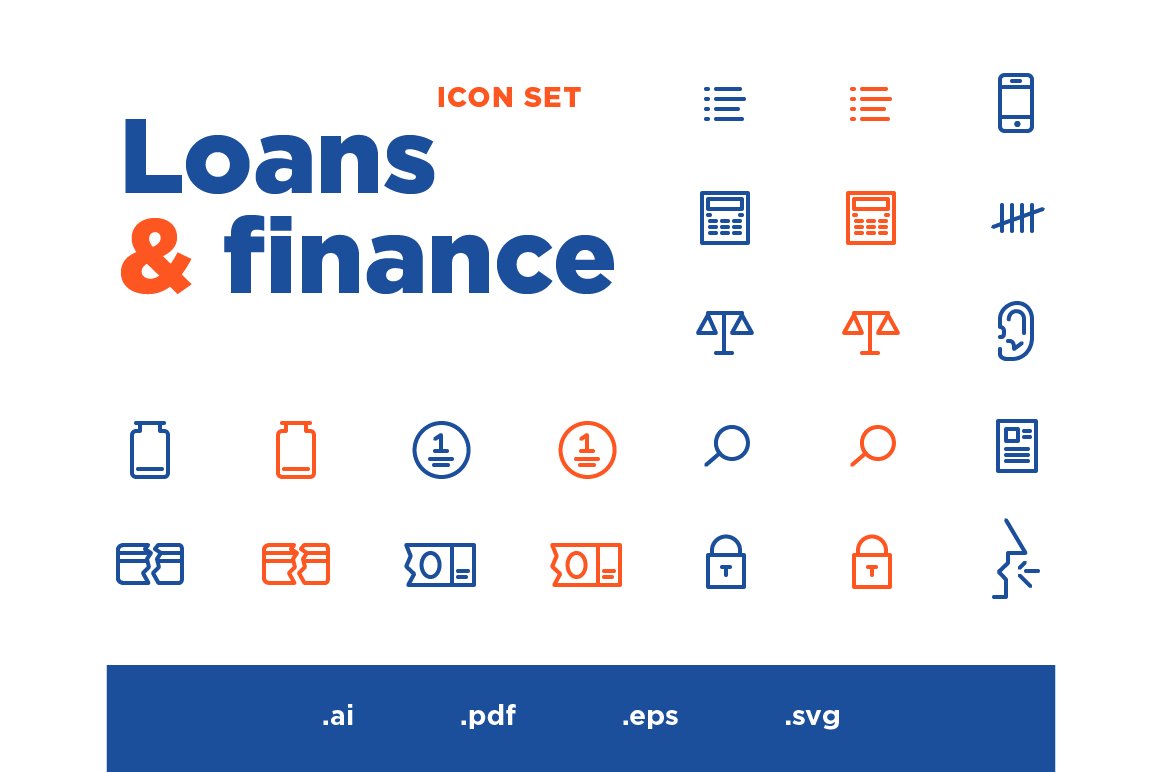 Loans & finance vector Icons set cover image.