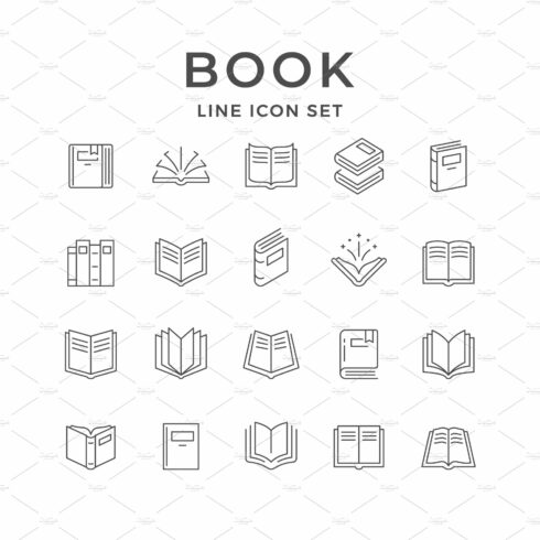 Set Line Icons of Book cover image.