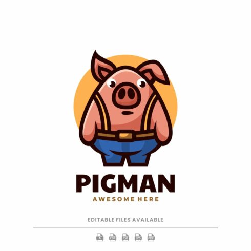 Pig Man Simple Mascot Logo cover image.