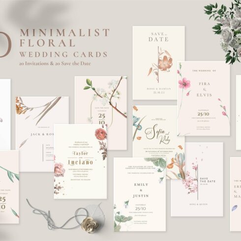 40 Minimalist Floral Wedding Cards cover image.