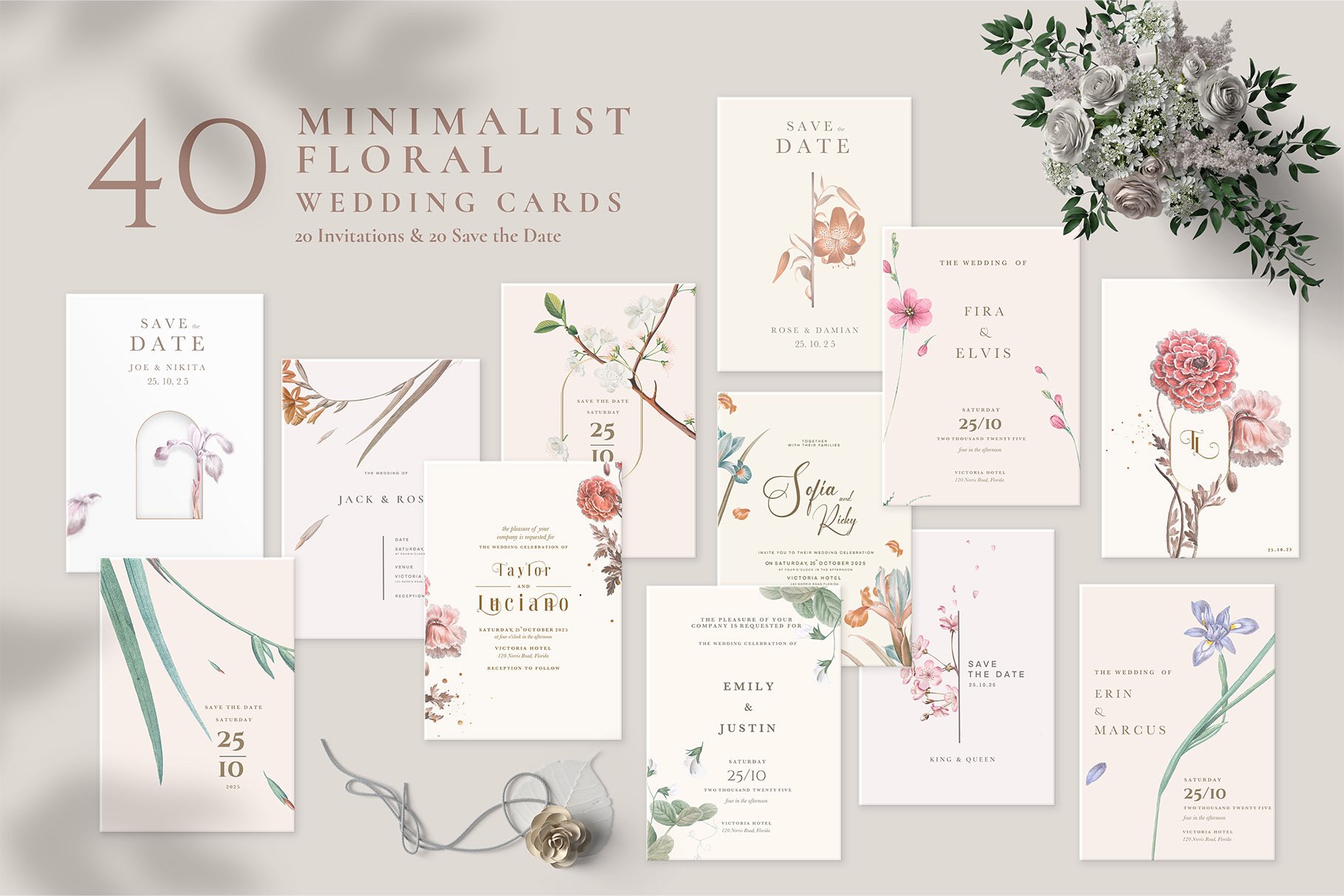 40 Minimalist Floral Wedding Cards cover image.