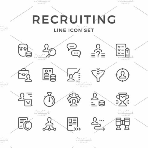 Set line icons of recruiting cover image.
