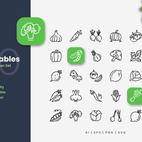 Vegetables Outline Icons cover image.