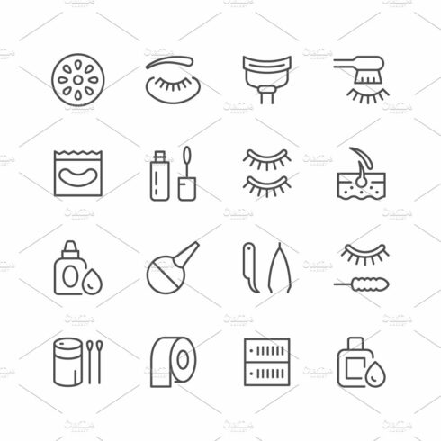 Set line icons of eyelash extension cover image.