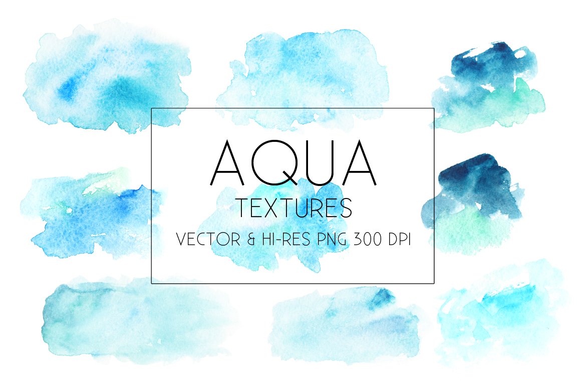 Aqua Watercolor Textures Vector&PNG cover image.