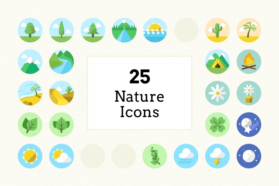 Flat Colour Nature Icons (25 Pack) cover image.