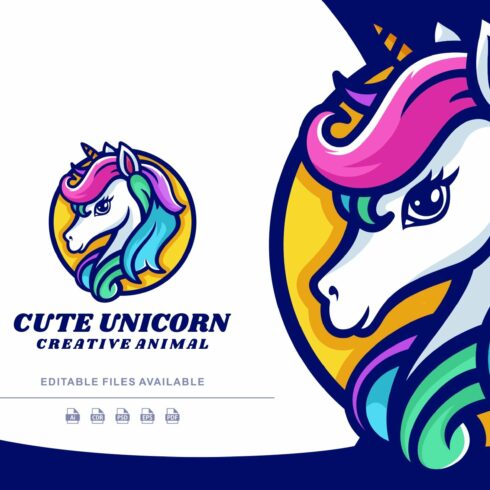 Cute Unicorn Simple Mascot Logo cover image.