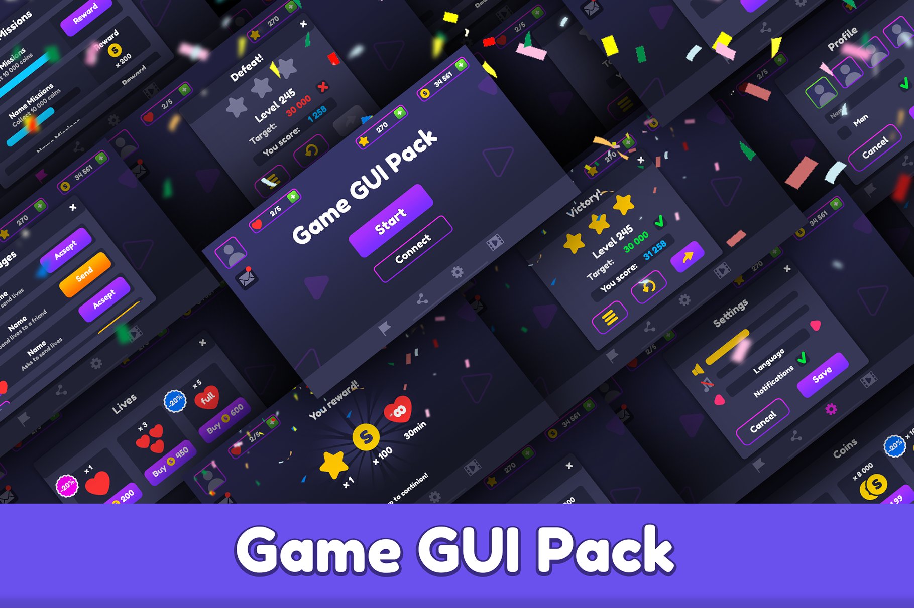 Flat Game GUI Pack cover image.