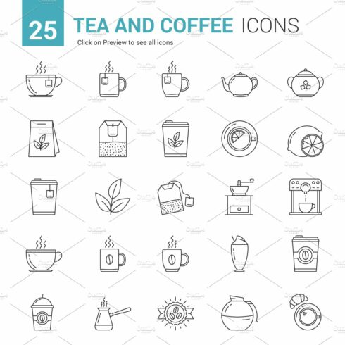 Tea and Coffee Line Icons cover image.
