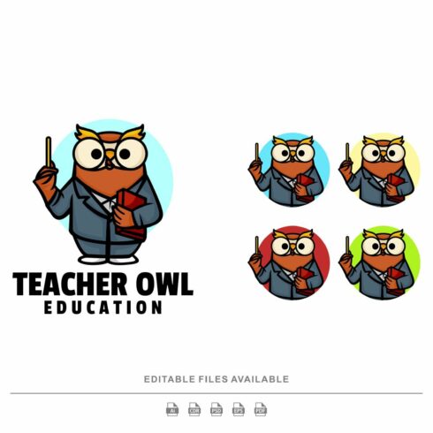 Teacher Owl Cartoon Colorful Logo cover image.