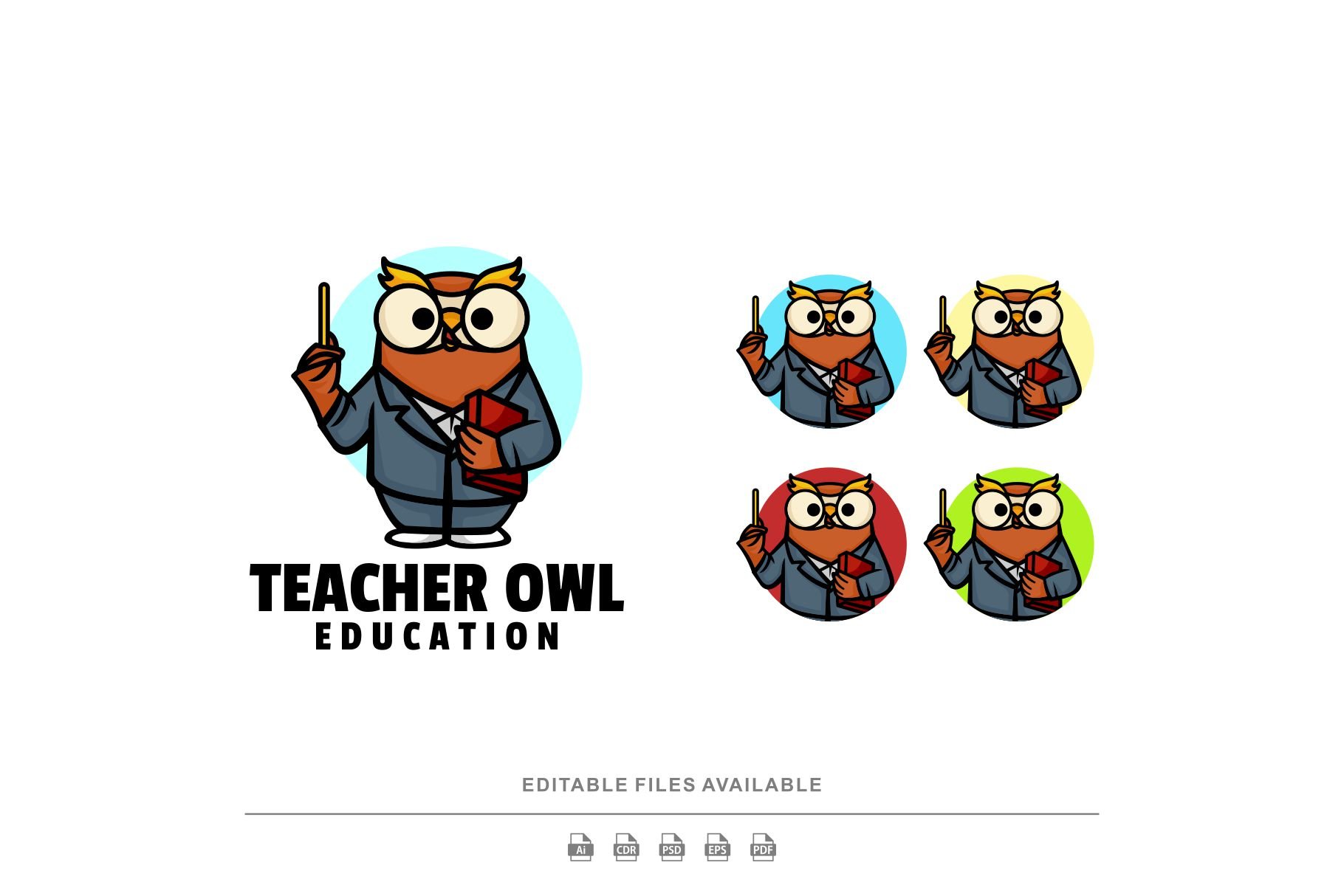 Teacher Owl Cartoon Colorful Logo cover image.