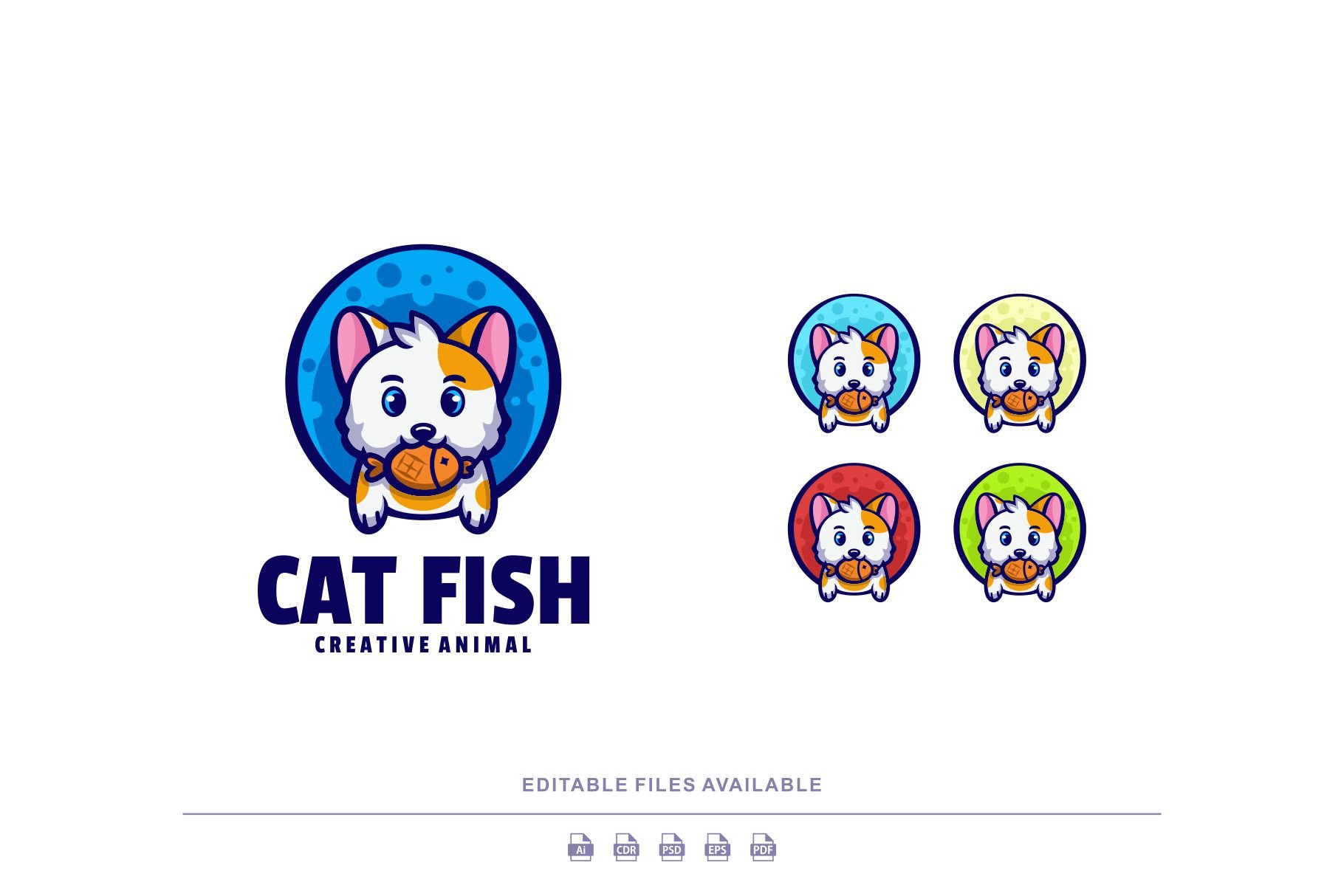 Cat Fish Cartoon Mascot Logo cover image.