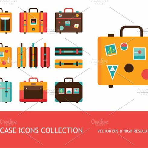 Travel bag Suitcase icons set cover image.