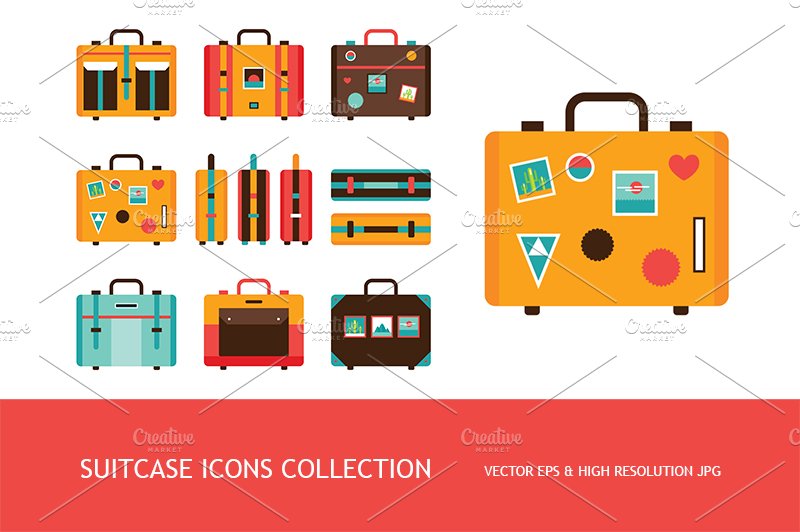 Travel bag Suitcase icons set cover image.