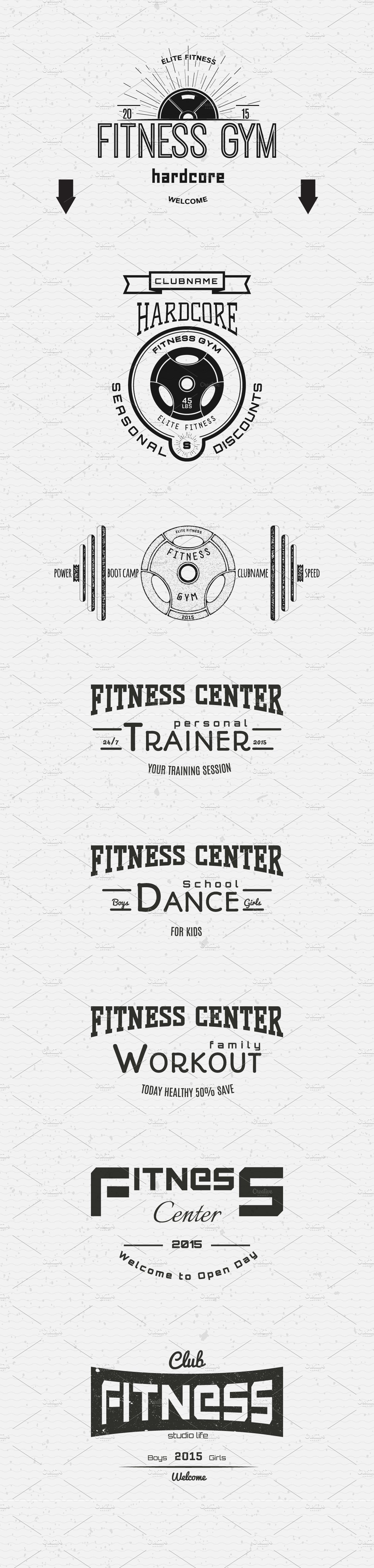 Fitness vector set badges and logos preview image.