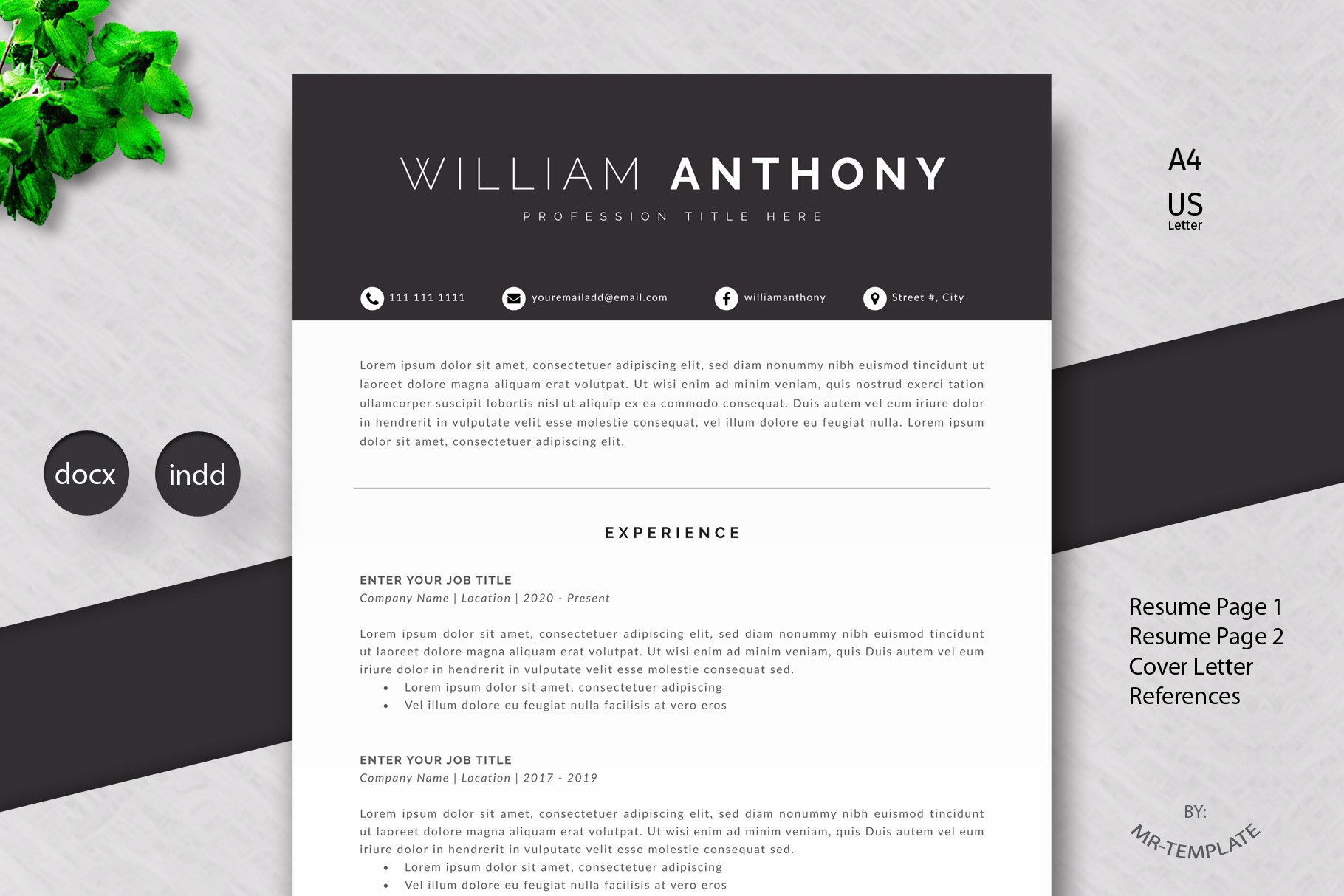 Resume /Cv Template 4 Pages Word cover image.