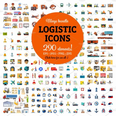 Sale! Mega Bundle of Logistic Icons cover image.