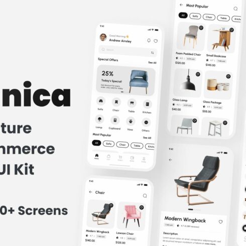 Furniture E-Commerce App UI Kit cover image.
