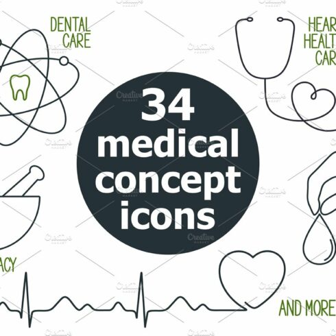 34 medical concept icons set cover image.
