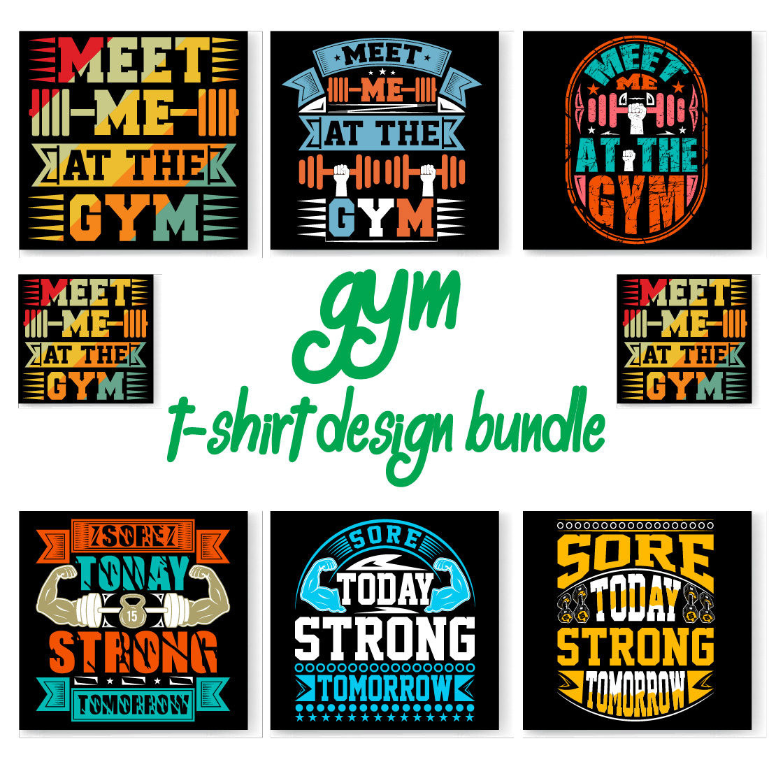 Gym T-shirt design bundle, GYM T SHIRT, gym t shirt vector preview image.